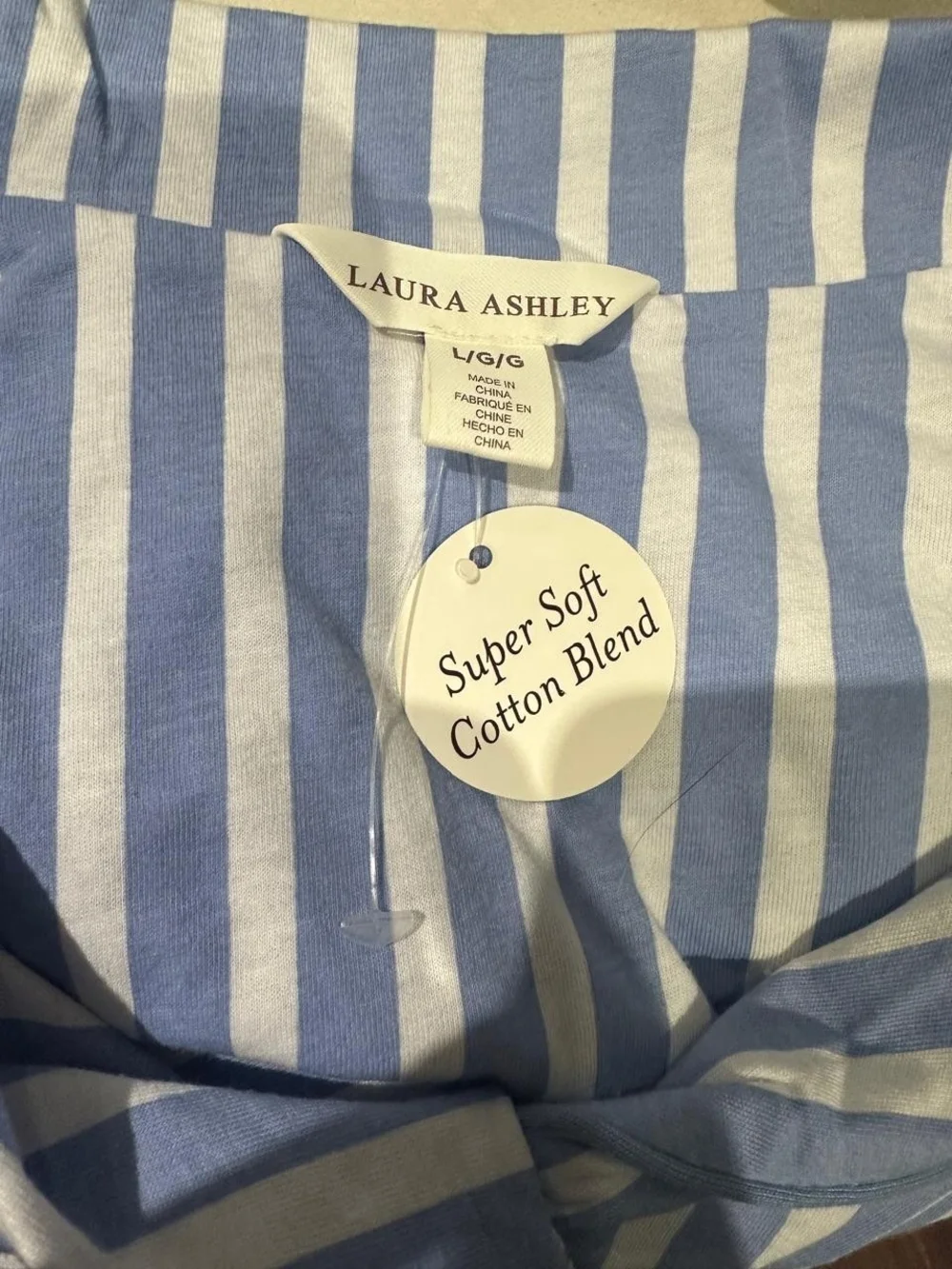 NWT Laura Ashley Blue & White Striped Three-Piece Pajama Set